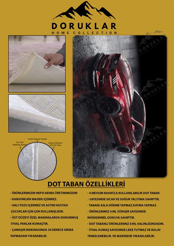 Kaymaz Taban Makinada Yıkanabilir Dijital Baskı Mustang Desenli Genç Odası Halısı Dot Taban Halı