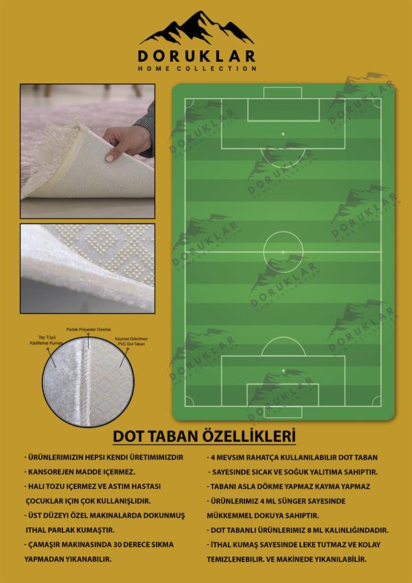 Kaymaz Taban Makinada Yıkanabilir Dijital Baskı Futbol Sahası Desenli Genç Odası Halısı