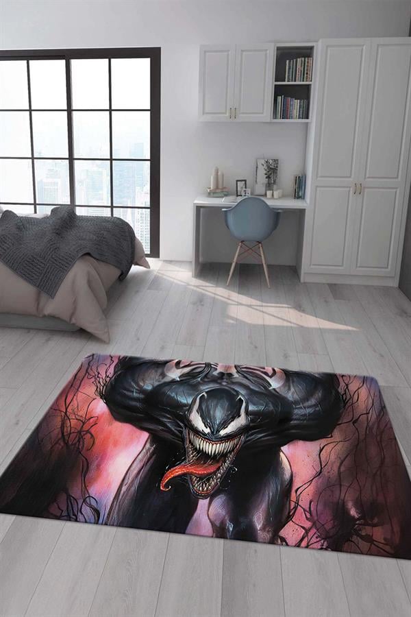 Kaymaz Taban Makinada Yıkanabilir Dijital Baskı Venom Desenli Genç Odası Halısı