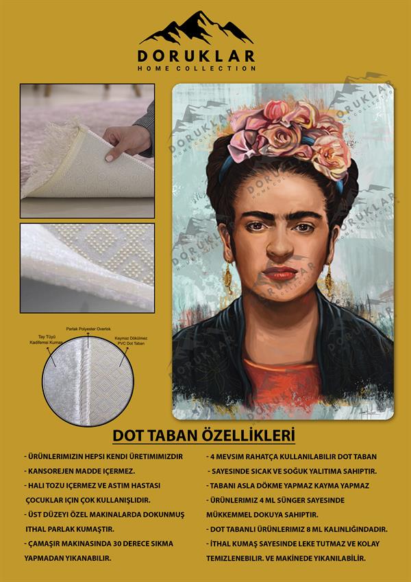 Kaymaz Taban Makinada Yıkanabilir Dijital Baskı Çiçekli Kadın Desenli Genç Odası Halısı