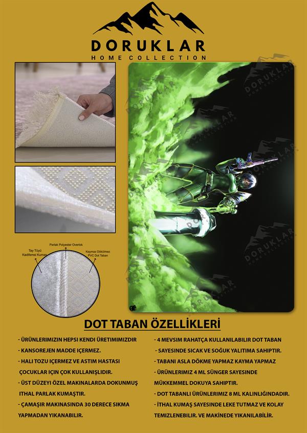 Kaymaz Taban Makinada Yıkanabilir Dijital Baskı Valorant Viper Desenli Çocuk Odası Halısı Dot Taban Halı BRK11