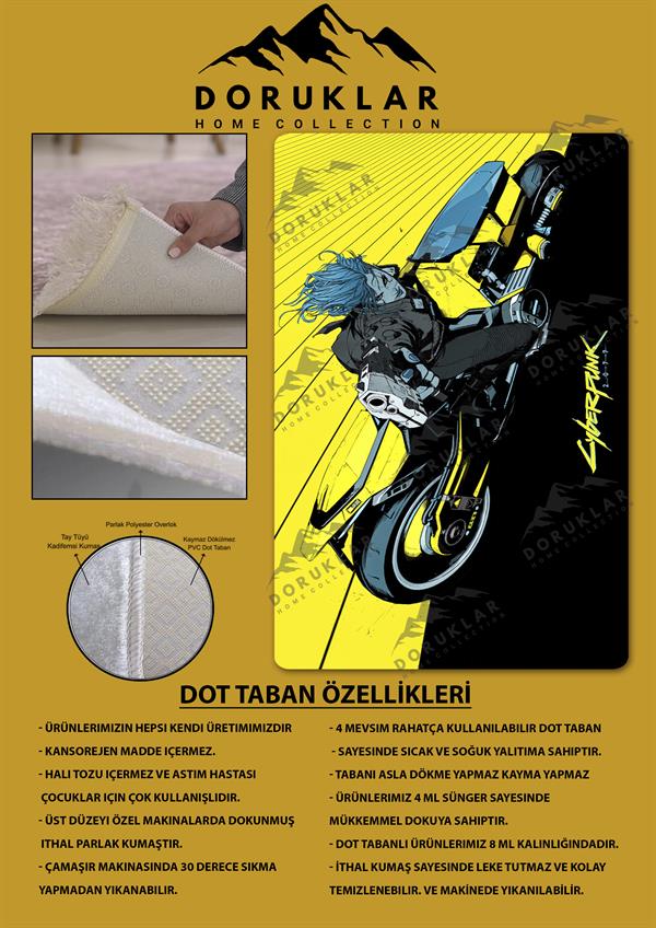 Kaymaz Taban Makinada Yıkanabilir Dijital Baskı Cyperpunk Desenli Çocuk Odası Halısı Dot Taban Halı RHR12