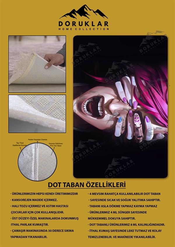 Kaymaz Taban Makinada Yıkanabilir Dijital Baskı Arcane Vi Desenli Çocuk Odası Halısı Dot Taban Halı ARC24
