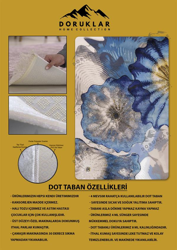 Kaymaz Taban Makinada Yıkanabilir Dijital Baskı Dekoratif Modern Desenli Rona Serisi Dot Taban Halı RN023