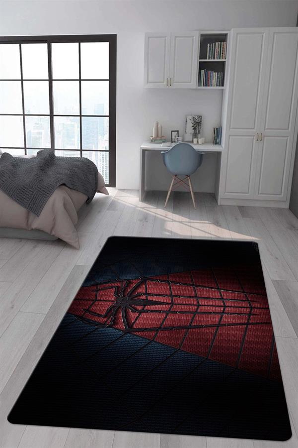 Kaymaz Taban Makinada Yıkanabilir Dijital Baskı SpiderMan Desenli Genç Odası Halısı