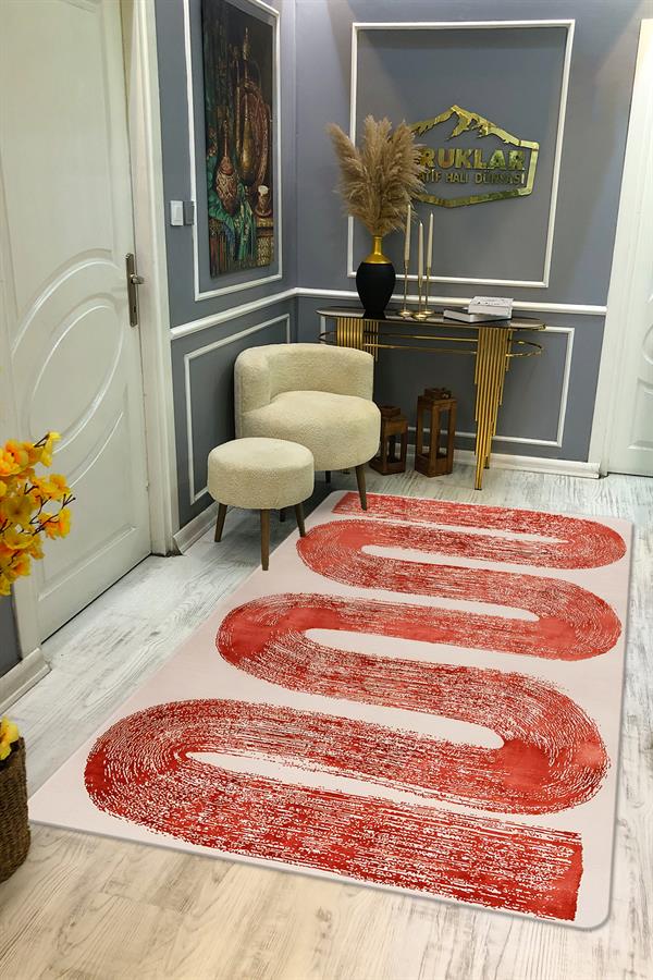 Kaymaz Taban Makinada Yıkanabilir Dijital Baskı Dekoratif Modern Desenli Rona Serisi Dot Taban Halı RN002