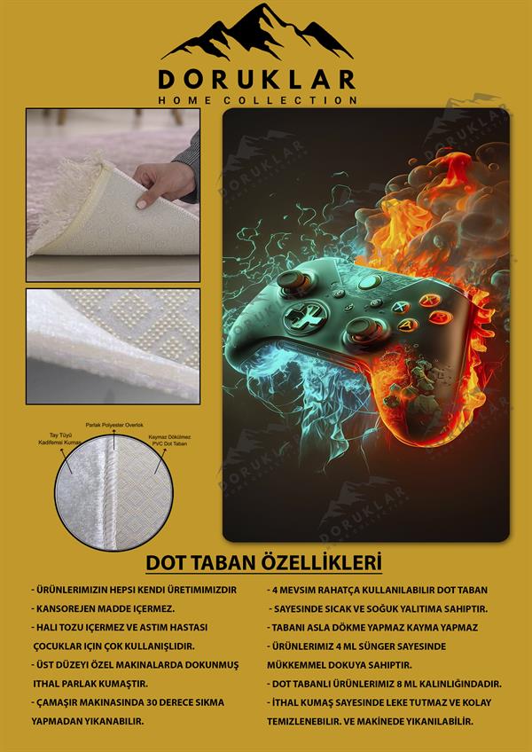 Kaymaz Taban Makinada Yıkanabilir Dijital Baskı Gaming Konsol Desenli Genç Odası Halısı Dot Taban Halı