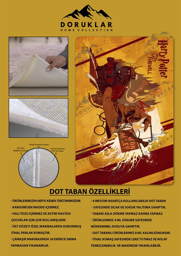 Kaymaz Taban Makinada Yıkanabilir Dijital Baskı Harry Potter Desenli Genç Odası ve Çocuk Odası Halısı Dot Taban Halı