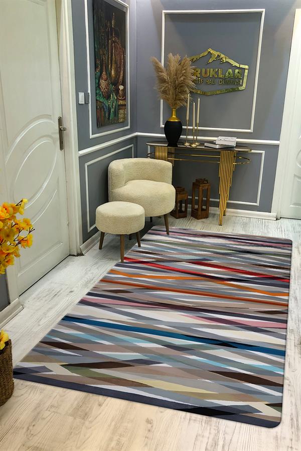 Kaymaz Taban Makinada Yıkanabilir Dijital Baskı Dekoratif Modern Desenli Rona Serisi Dot Taban Halı RN020