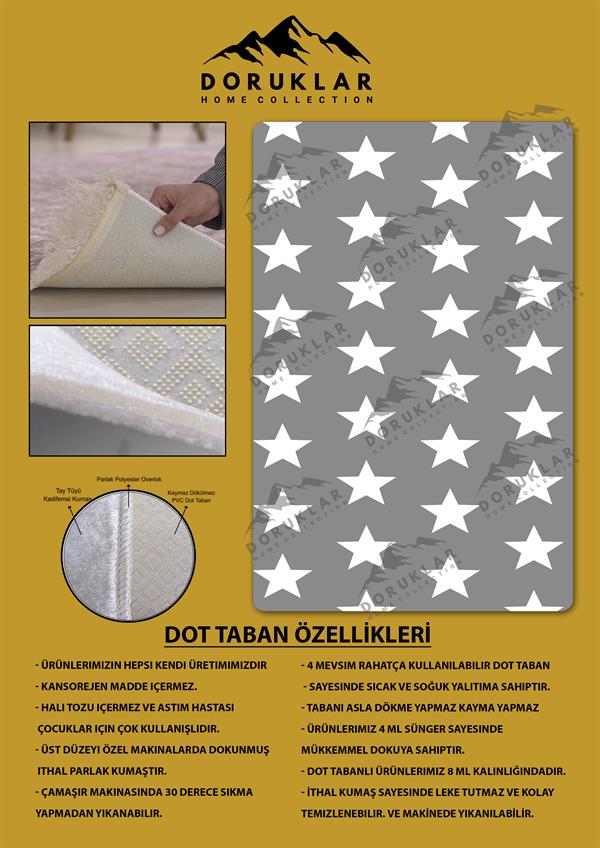 Kaymaz Taban Makinada Yıkanabilir Dijital Baskı Yıldızlar Desenli Çocuk Odası Halısı Dot Taban Halı 01