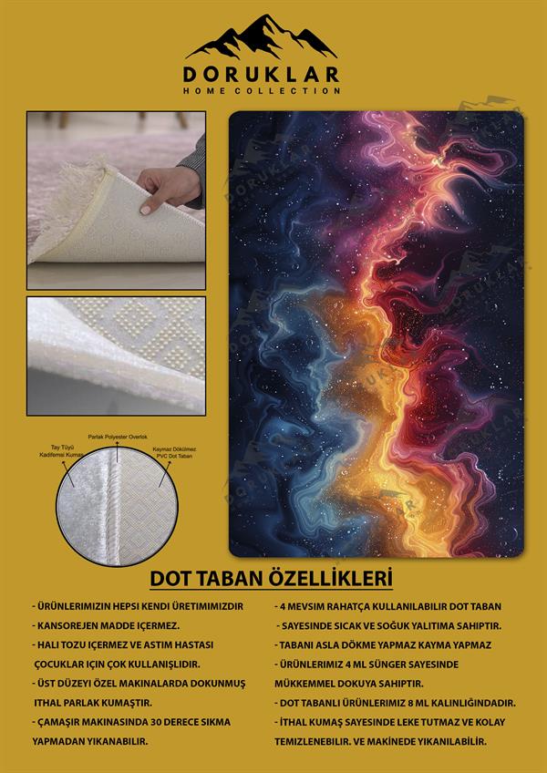 Kaymaz Taban Makinada Yıkanabilir Dijital Baskı Soyut Desenli Genç Odası Halısı