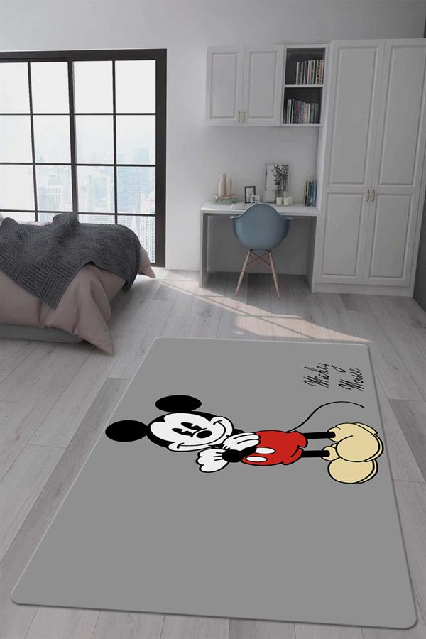Kaymaz Taban Makinada Yıkanabilir Dijital Baskı Mickey Desenli Çocuk Odası Halısı Dot Taban Halı