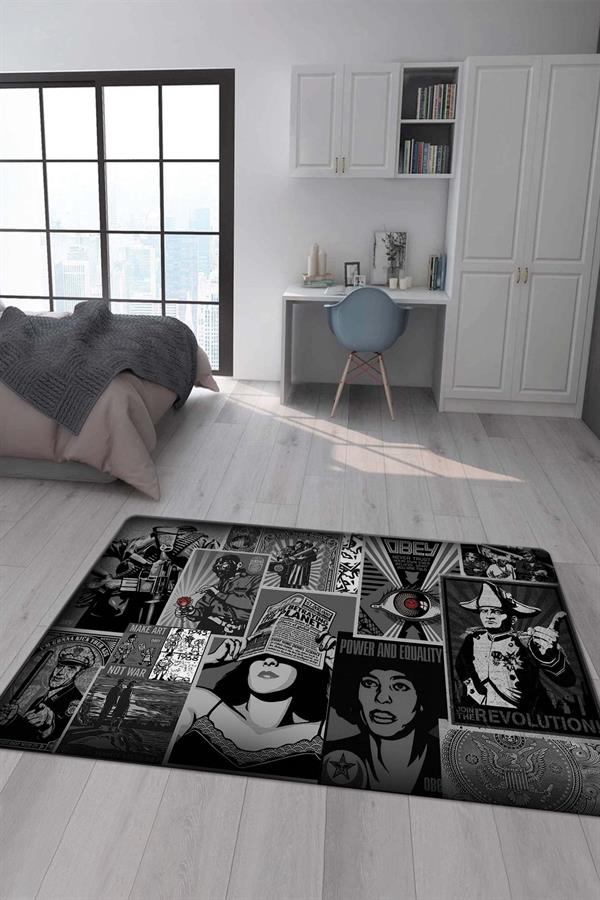 Kaymaz Taban Makinada Yıkanabilir Dijital Baskı Modern Desenli Genç Odası Halısı