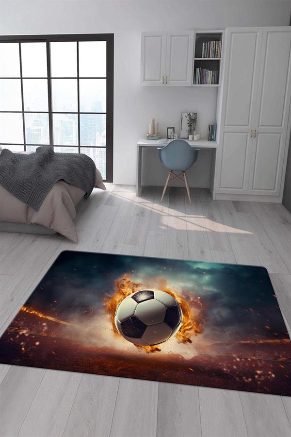 Kaymaz Taban Makinada Yıkanabilir Dijital Baskı Futbol Topu Desenli Genç Odası Halısı Dot Taban Halı