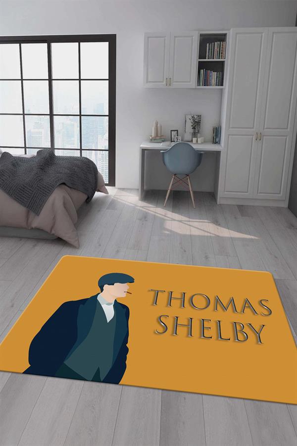 Kaymaz Taban Makinada Yıkanabilir Dijital Baskı Thomas Shelby Desenli Genç Odası Halısı Dot Taban Halı GNC23