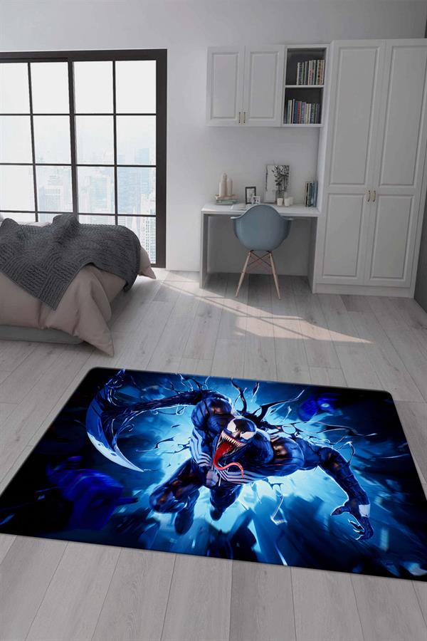 Kaymaz Taban Makinada Yıkanabilir Dijital Baskı Venom Desenli Genç Odası Halısı Dot Taban Halı GNC73