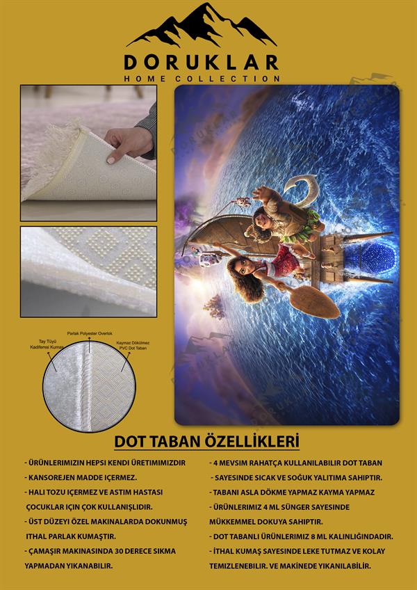 Kaymaz Taban Makinada Yıkanabilir Dijital Baskı Muanna Desenli Genç Odası Halısı Dot Taban Halı GNC34