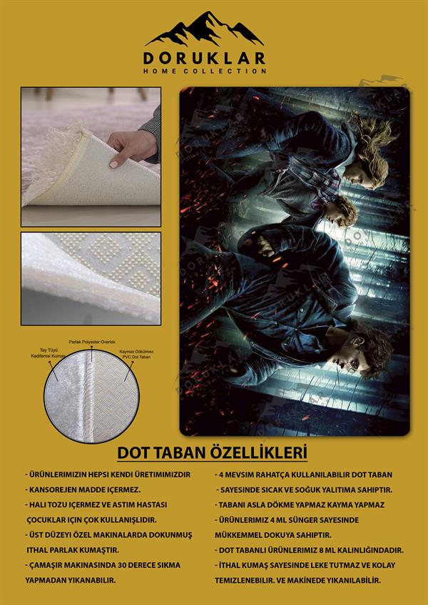 Kaymaz Taban Makinada Yıkanabilir Dijital Baskı Harry Potter Desenli Genç Odası Halısı