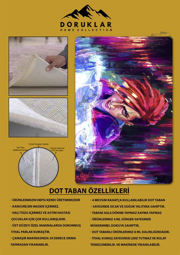 Kaymaz Taban Makinada Yıkanabilir Dijital Baskı Arcane Vi Desenli Çocuk Odası Halısı Dot Taban Halı ARC13