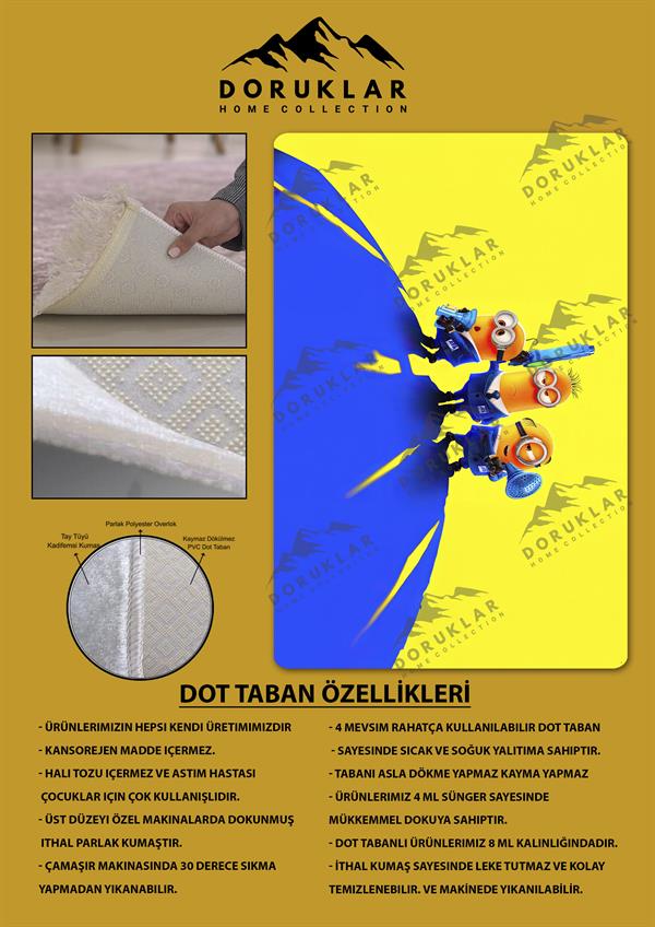 Kaymaz Taban Makinada Yıkanabilir Dijital Baskı Minyon Desenli Genç Odası Halısı