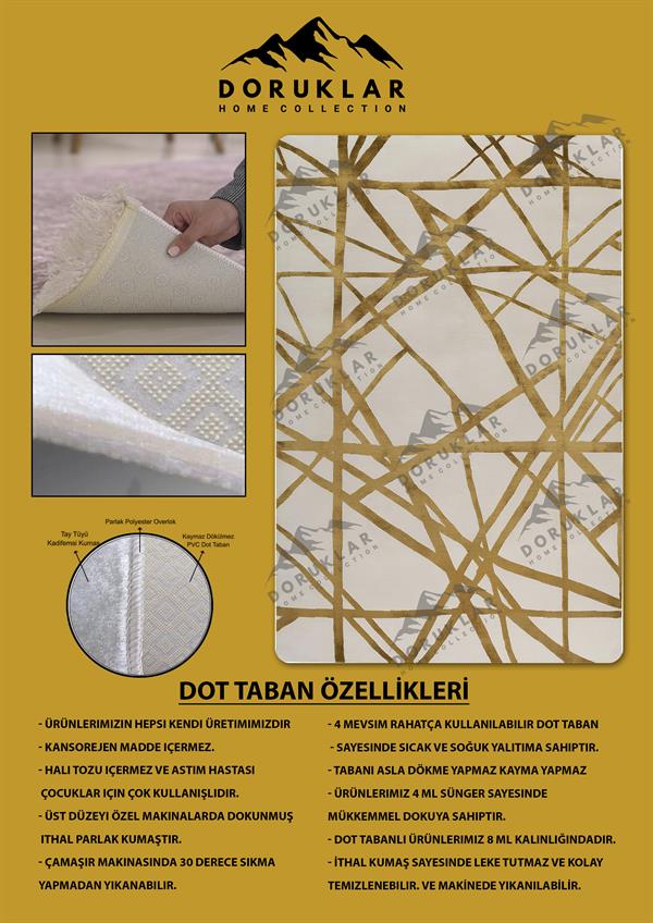 Kaymaz Taban Makinada Yıkanabilir Dijital Baskı Dekoratif Modern Desenli Rona Serisi Dot Taban Halı RN016