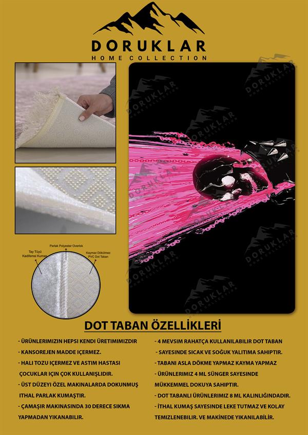 Kaymaz Taban Makinada Yıkanabilir Dijital Baskı Ghostrider Desenli Çocuk Odası Halısı Dot Taban Halı RHR20