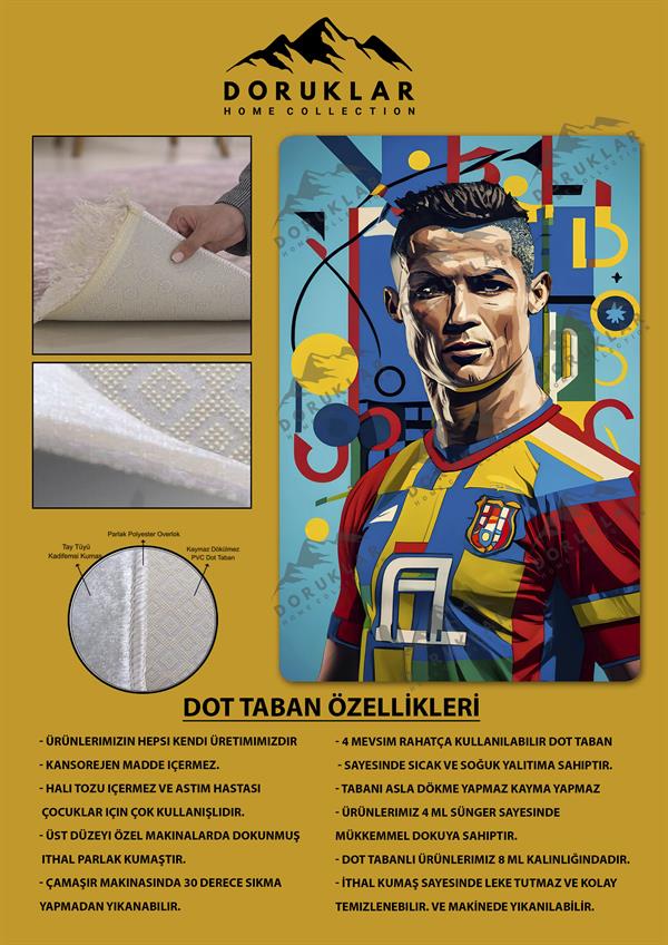 Kaymaz Taban Makinada Yıkanabilir Dijital Baskı Modern Desenli Çocuk Genç Odası Halısı Dot Taban Halı WLD04