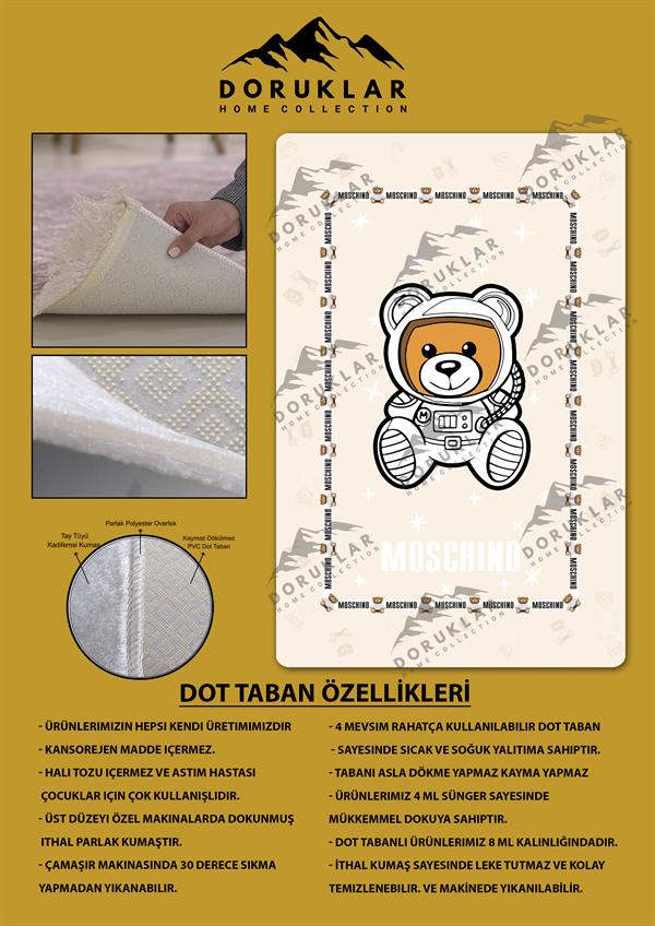 Kaymaz Taban Makinada Yıkanabilir Dijital Baskı Ayıcık Desenli Çocuk Odası Halısı Dot Taban Halı 02