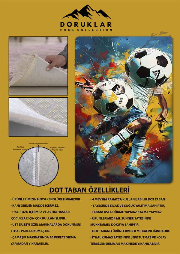 Kaymaz Taban Makinada Yıkanabilir Dijital Baskı Modern Desenli Çocuk Genç Odası Halısı Dot Taban Halı WLD02