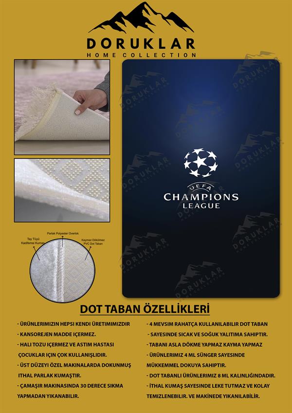 Kaymaz Taban Makinada Yıkanabilir Dijital Baskı Şampiyonlar Ligi Desenli Genç Odası Halısı Dot Taban Halı GNC50