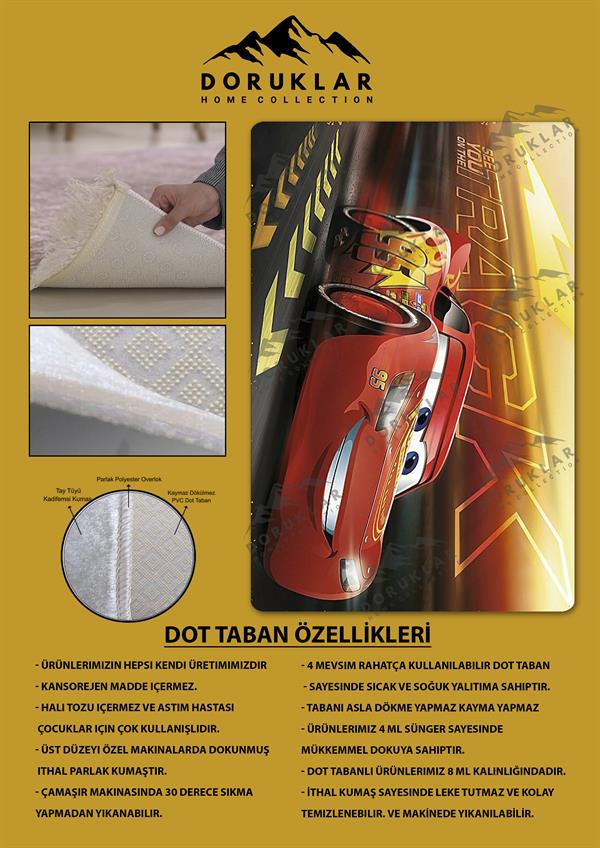 Kaymaz Taban Makinada Yıkanabilir Dijital Baskı Şimşek McQueen Desenli Genç Odası Halısı