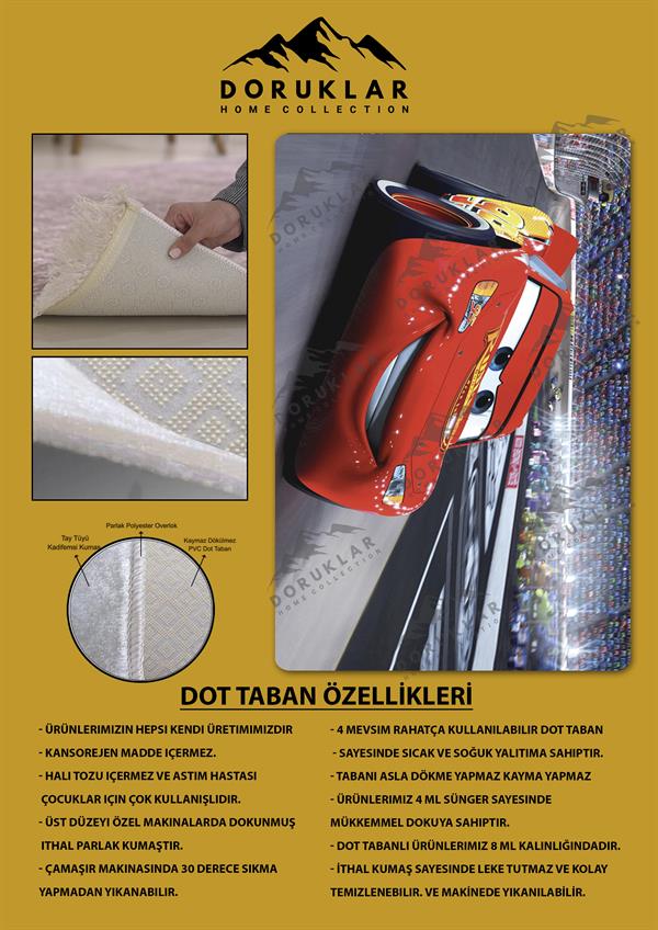 Kaymaz Taban Makinada Yıkanabilir Dijital Baskı Şimşek McQueen Desenli Genç Odası Halısı