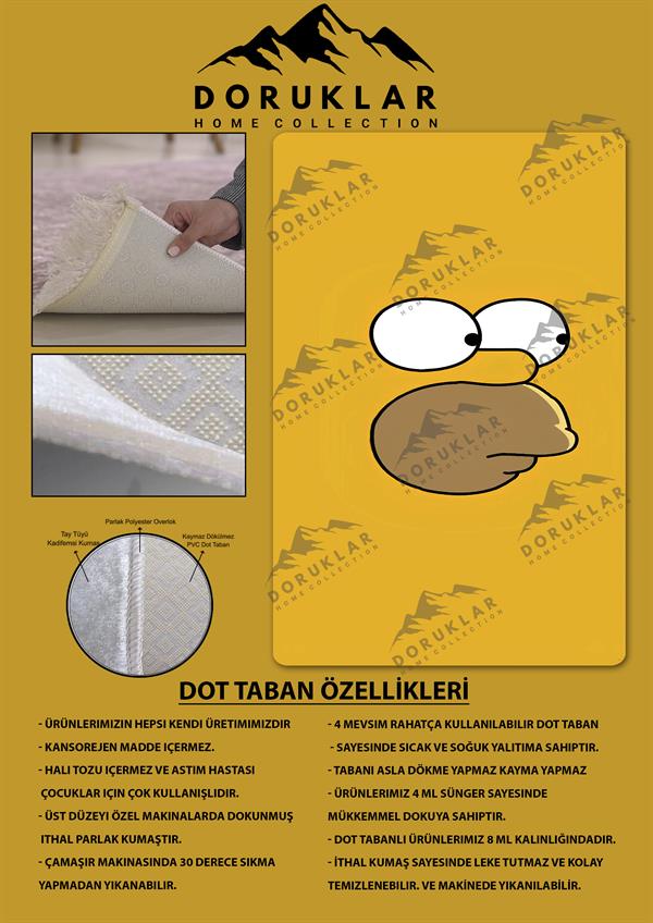 Kaymaz Taban Makinada Yıkanabilir Dijital Baskı Simpson Desenli Genç Odası Halısı Dot Taban Halı GNC44