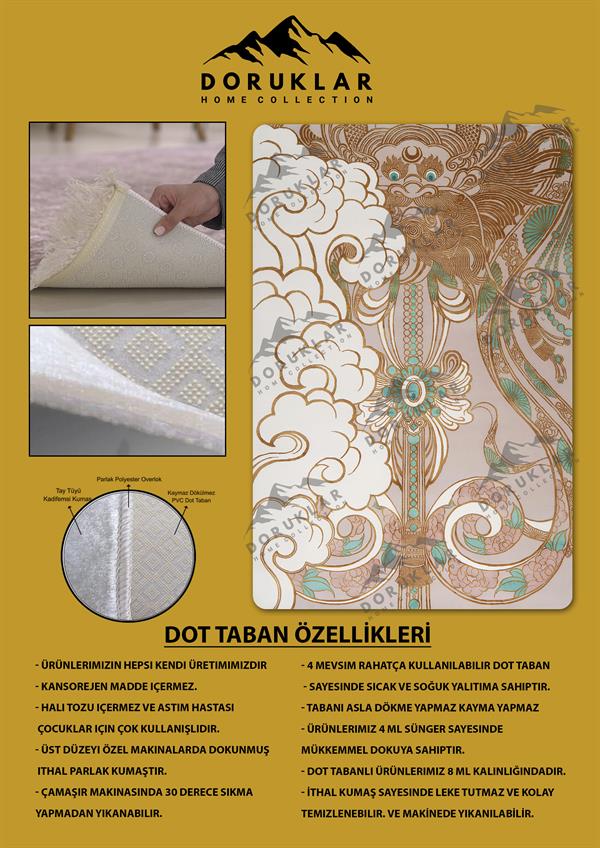 Kaymaz Taban Makinada Yıkanabilir Dijital Baskı Dekoratif Modern Desenli Rona Serisi Dot Taban Halı RN012