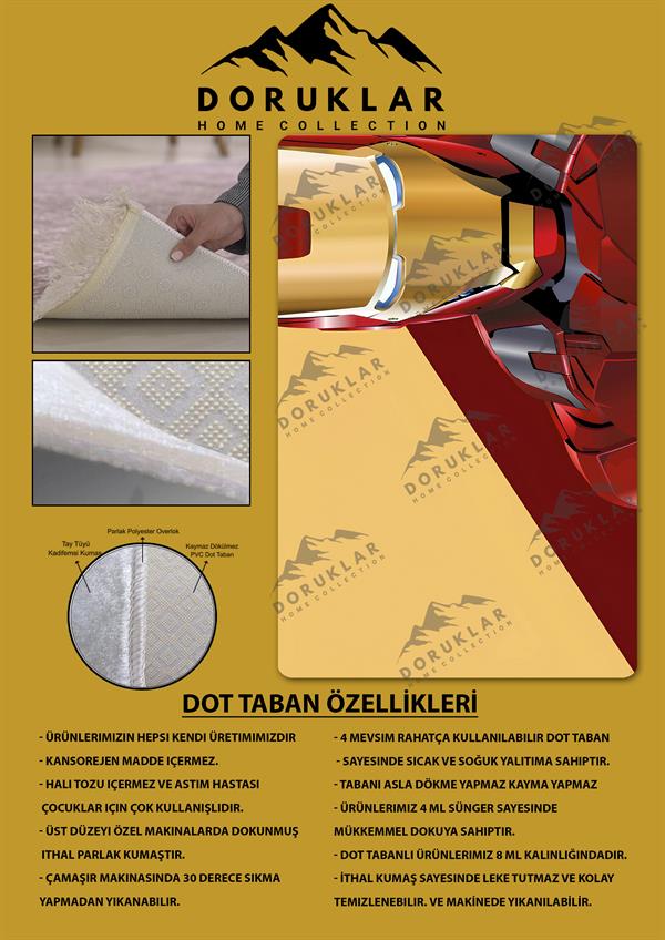 Kaymaz Taban Makinada Yıkanabilir Dijital Baskı İronman Desenli Genç Odası Halısı Dot Taban Halı GNC59