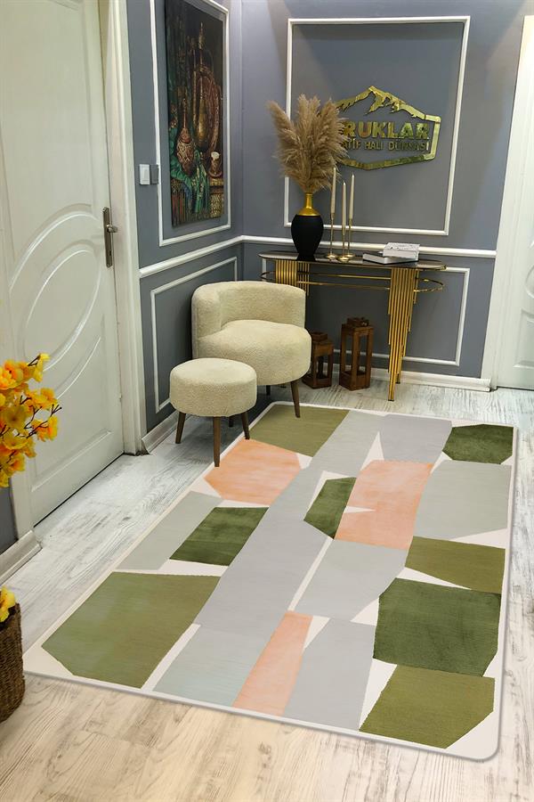 Kaymaz Taban Makinada Yıkanabilir Dijital Baskı Dekoratif Modern Desenli Rona Serisi Dot Taban Halı RN010