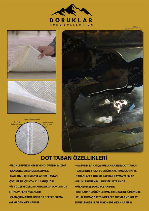 Kaymaz Taban Makinada Yıkanabilir Dijital Baskı Arcane Powder Jinx Desenli Çocuk Odası Halısı Dot Taban Halı ARC11