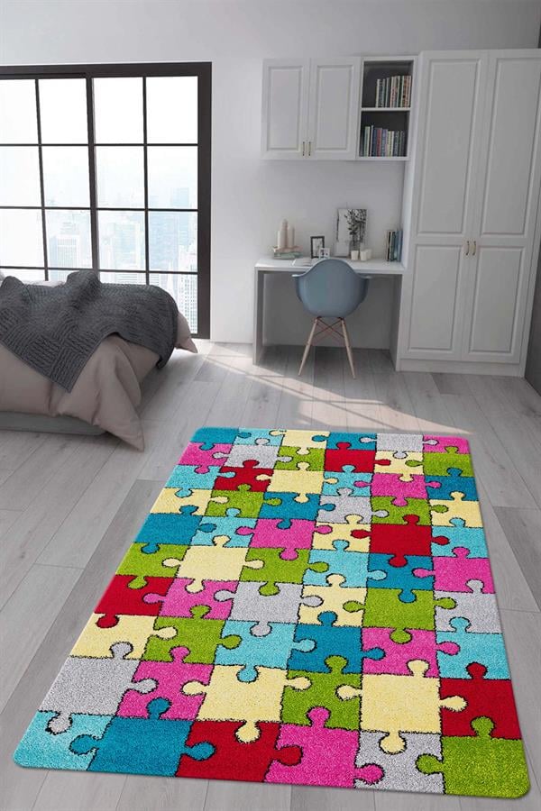 Kaymaz Taban Makinada Yıkanabilir Dijital Baskı Çocuk Odası Halısı Dot Taban Nes Kids Serisi Halı NESKD03