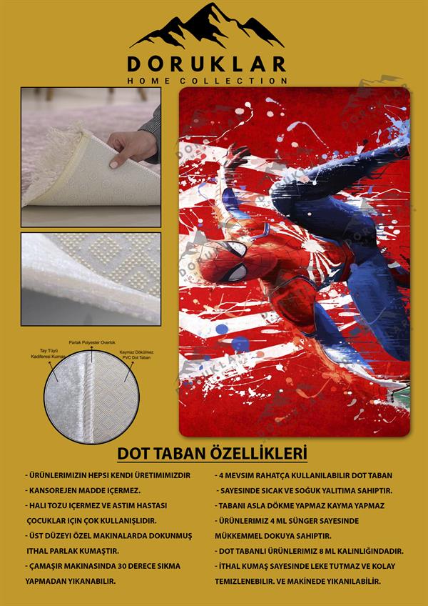 Kaymaz Taban Makinada Yıkanabilir Dijital Baskı Modern Desenli Genç Odası ve Çocuk Odası Halısı Dot Taban Halı