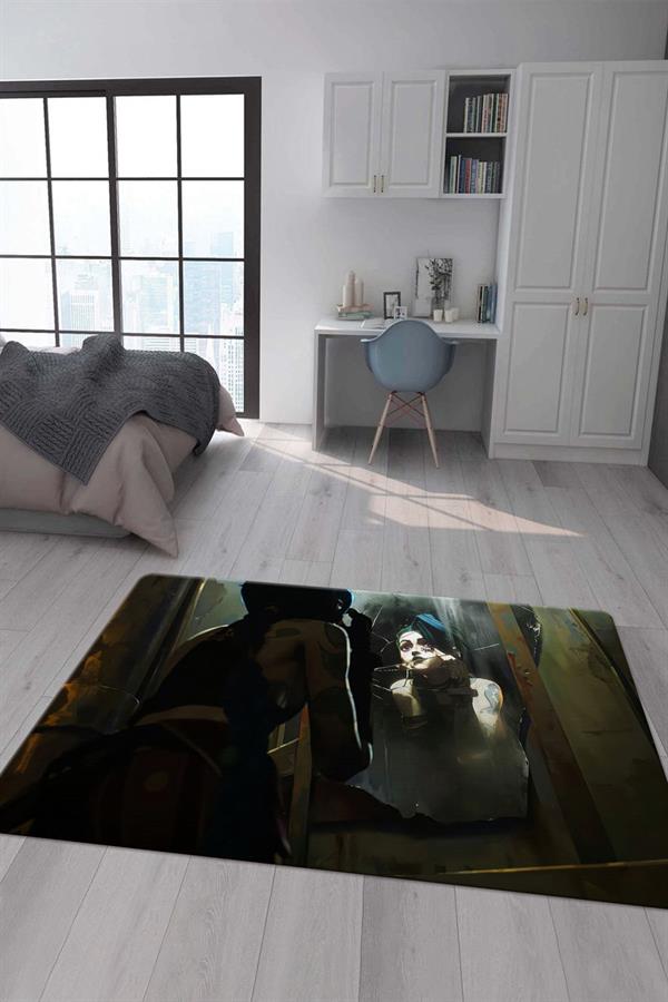 Kaymaz Taban Makinada Yıkanabilir Dijital Baskı Arcane Powder Jinx Desenli Çocuk Odası Halısı Dot Taban Halı ARC11