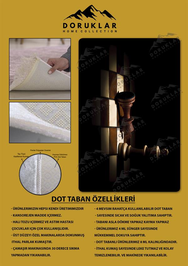 Kaymaz Taban Makinada Yıkanabilir Dijital Baskı Satranç Desenli Genç Halısı Dot Taban Halı