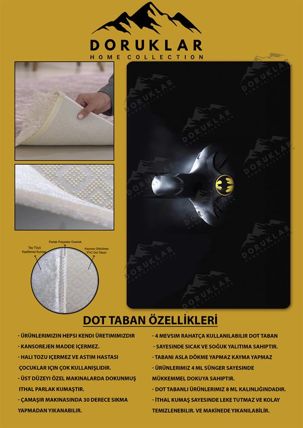 Kaymaz Taban Makinada Yıkanabilir Dijital Baskı Batman Desenli Genç Odası ve Çocuk Odası Halısı Dot Taban Halı