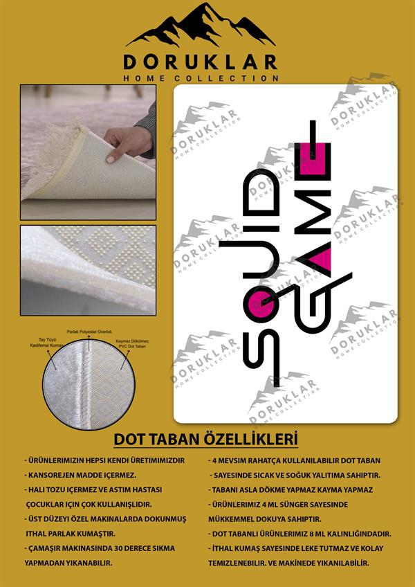Kaymaz Taban Makinada Yıkanabilir Dijital Baskı Squid Game Desenli Genç Odası Halısı Dot Taban Halı