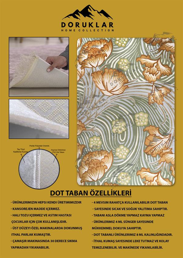 Kaymaz Taban Makinada Yıkanabilir Dijital Baskı Dekoratif Modern Desenli Rona Serisi Dot Taban Halı RN013