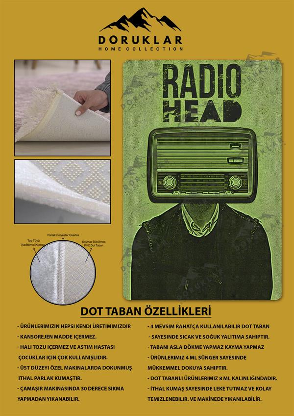 Kaymaz Taban Makinada Yıkanabilir Dijital Baskı Retro Desenli Çocuk Genç Odası Halısı Dot Taban Halı RTR24