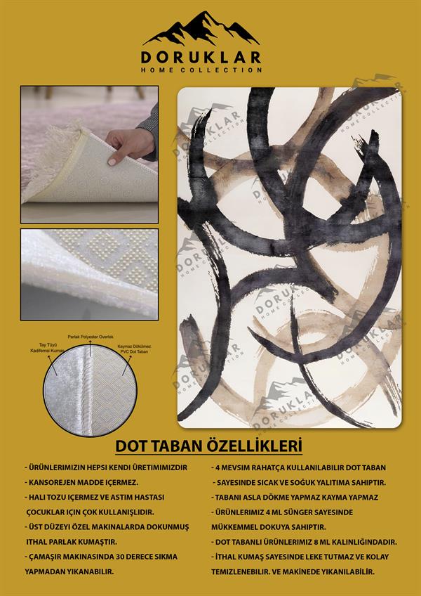 Kaymaz Taban Makinada Yıkanabilir Dijital Baskı Dekoratif Modern Desenli Rona Serisi Dot Taban Halı RN001