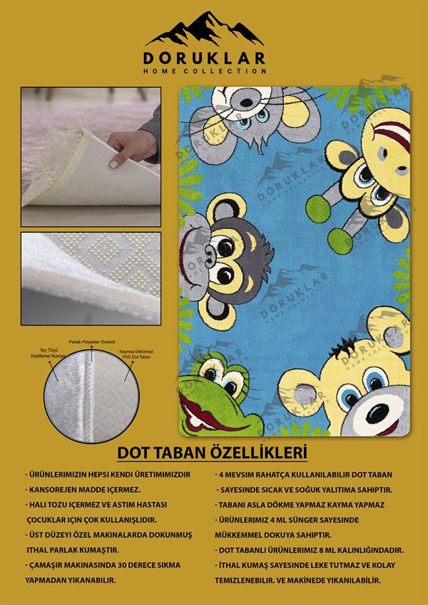 Kaymaz Taban Makinada Yıkanabilir Dijital Baskı Çocuk Odası Halısı Dot Taban Nes Kids Serisi Halı NESKD05