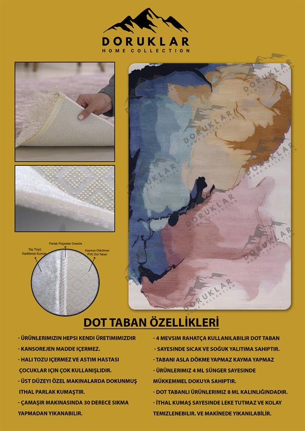 Kaymaz Taban Makinada Yıkanabilir Dijital Baskı Dekoratif Modern Desenli Rona Serisi Dot Taban Halı RN004