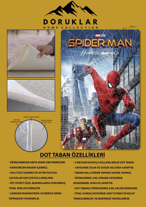 Kaymaz Taban Makinada Yıkanabilir Dijital Baskı Spiderman Desenli Çocuk Odası Halısı Dot Taban Halı