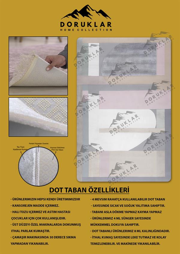 Kaymaz Taban Makinada Yıkanabilir Dijital Baskı Dekoratif Modern Desenli Nida Serisi Dot Taban Halı ND010